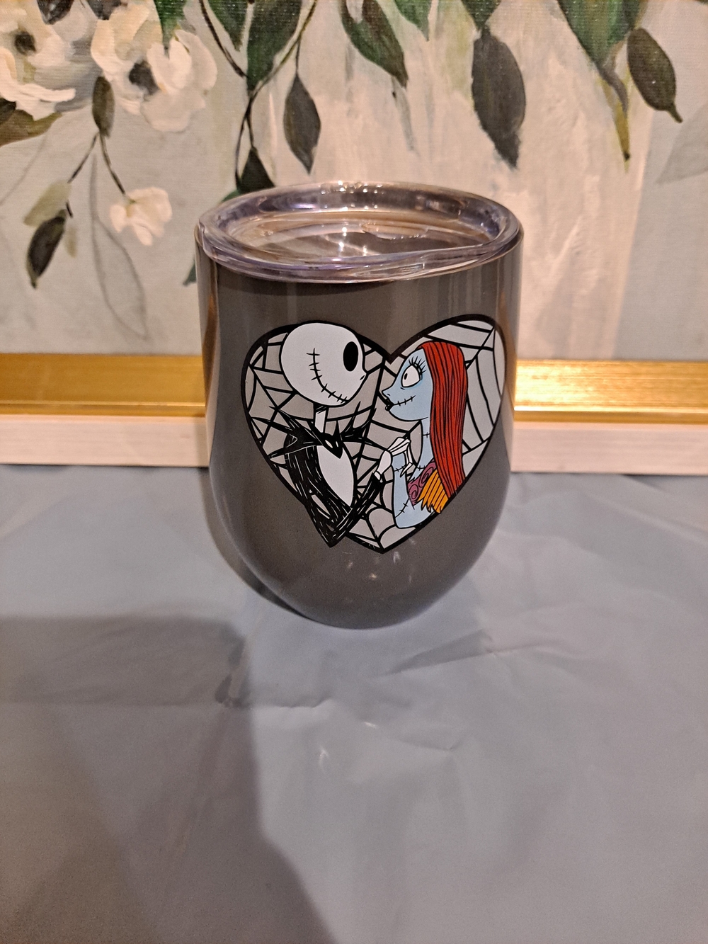 Disney Bioworld Gray Contour Stemless Stainless Tumbler Jack Skellington & Sally